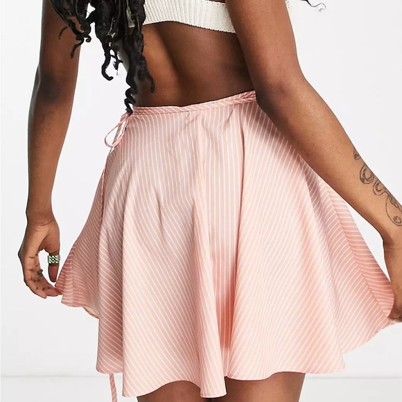 ASOS heartbreak pink and white stripe wrap mini skirt - Picture 4 of 10